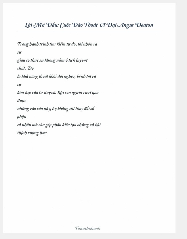 Trích đoạn Cuộc Đào Thoát Vĩ Đại Angus Deaton