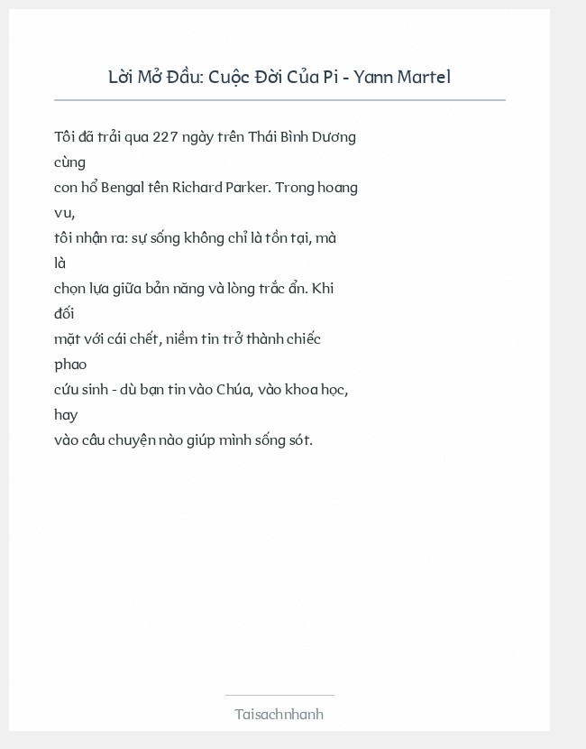 Trích đoạn Cuộc Đời Của Pi - Yann Martel
