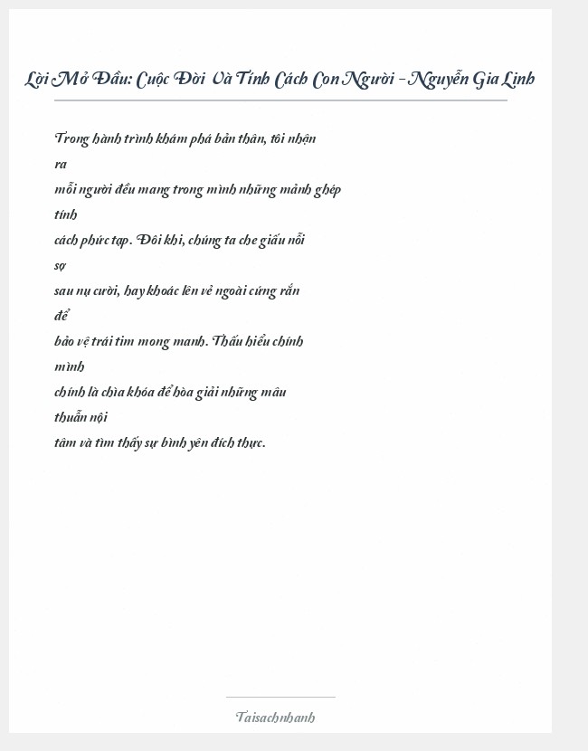 Trích đoạn Cuộc Đời Và Tính Cách Con Người - Nguyễn Gia Linh