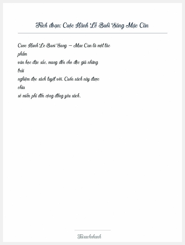 Trích đoạn Cuộc Hành Lễ Buổi Sáng Mặc Càn