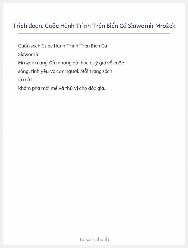 Trích đoạn Cuộc Hành Trình Trên Biển Cả Sławomir Mrożek