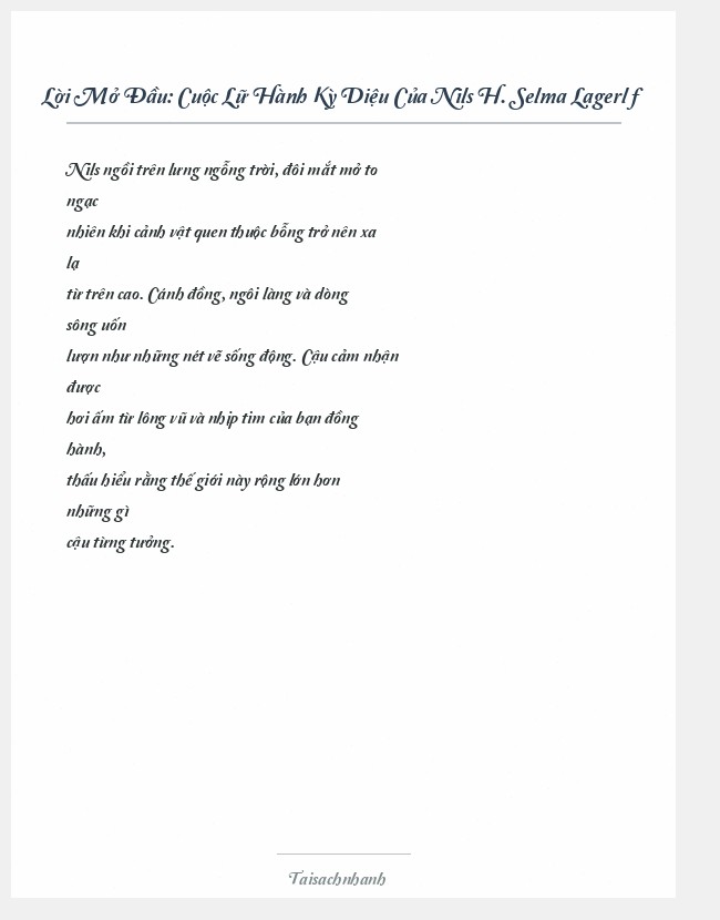 Trích đoạn Cuộc Lữ Hành Kỳ Diệu Của Nils H. Selma Lagerlöf