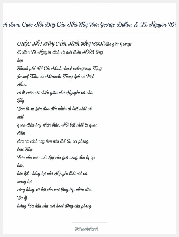 Trích đoạn Cuộc Nổi Dậy Của Nhà Tây Sơn George Dutton & Lê Nguyễn (Dịch)