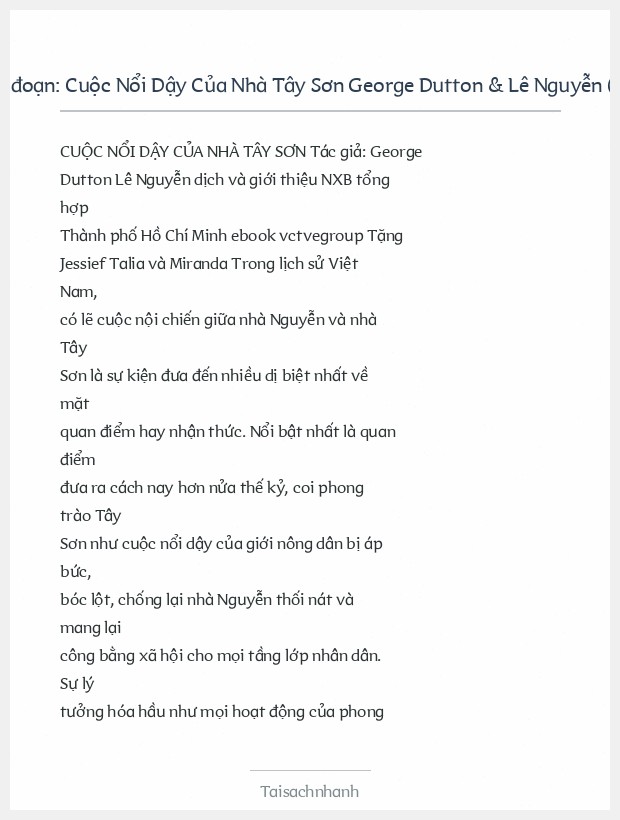 Trích đoạn Cuộc Nổi Dậy Của Nhà Tây Sơn George Dutton & Lê Nguyễn (Dịch)