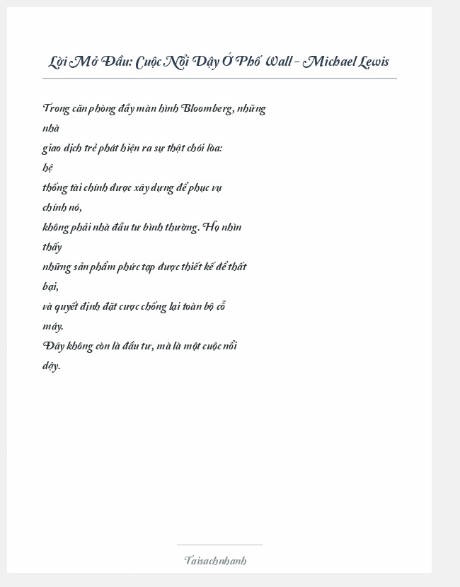 Trích đoạn Cuộc Nổi Dậy Ở Phố Wall - Michael Lewis