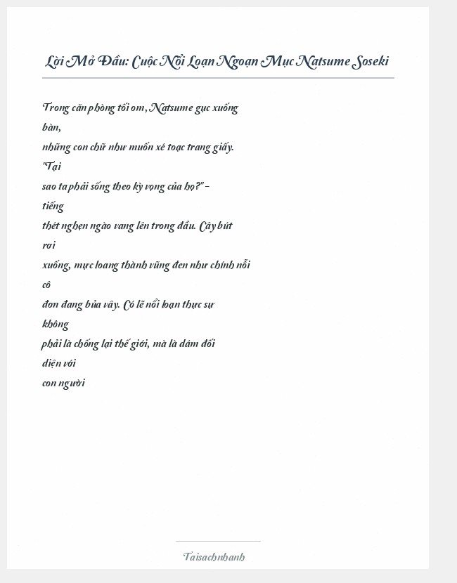 Trích đoạn Cuộc Nổi Loạn Ngoạn Mục Natsume Soseki