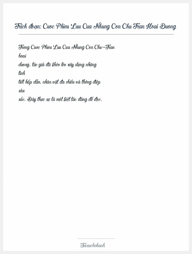 Trích đoạn Cuoc Phieu Luu Cua Nhung Con Chu Tran Hoai Duong