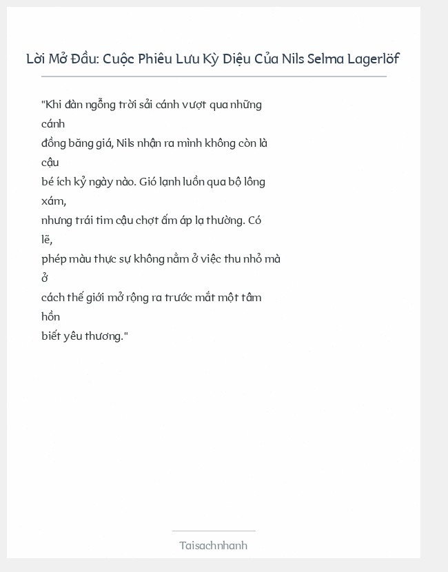 Trích đoạn Cuộc Phiêu Lưu Kỳ Diệu Của Nils Selma Lagerlöf