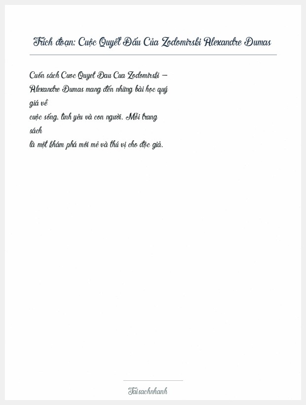 Trích đoạn Cuộc Quyết Đấu Của Zodomirski Alexandre Dumas