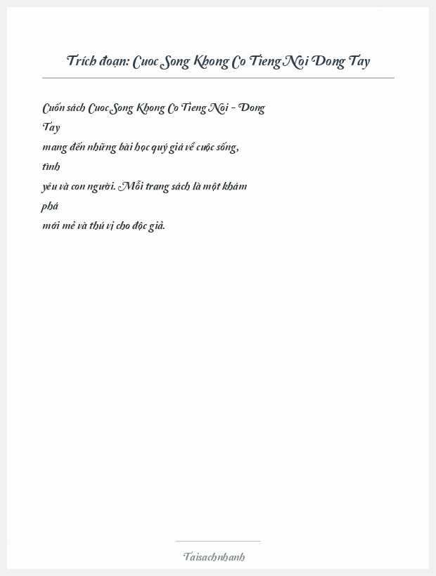 Trích đoạn Cuoc Song Khong Co Tieng Noi Dong Tay