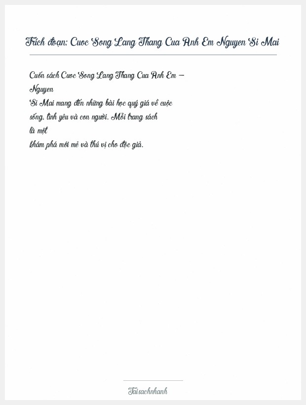 Trích đoạn Cuoc Song Lang Thang Cua Anh Em Nguyen Si Mai