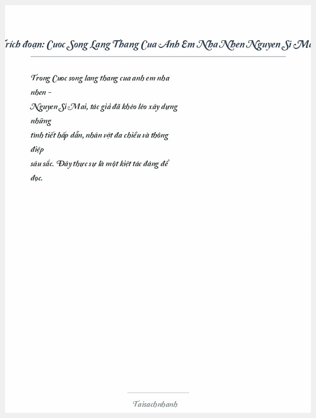 Trích đoạn Cuoc Song Lang Thang Cua Anh Em Nha Nhen Nguyen Si Mai