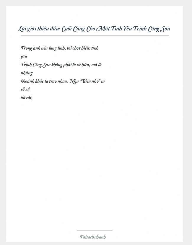 Trích đoạn Cuối Cùng Cho Một Tình Yêu Trịnh Công Sơn