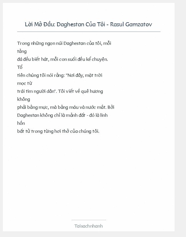 Trích đoạn Daghestan Của Tôi - Rasul Gamzatov