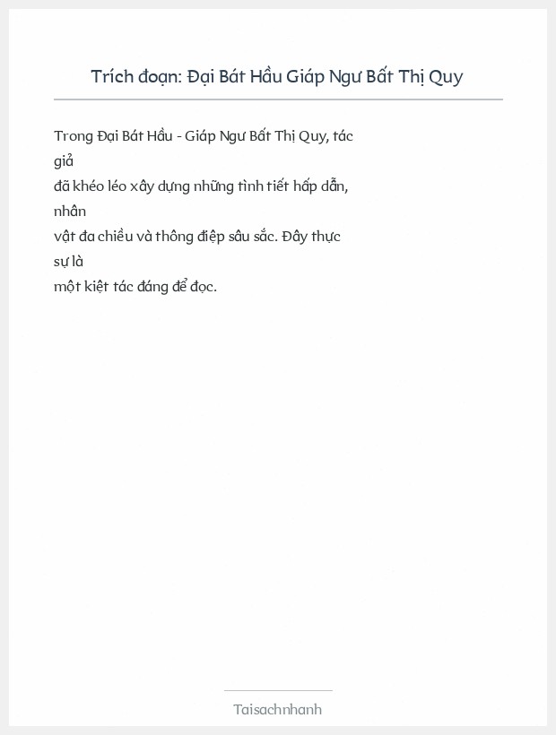 Trích đoạn Đại Bát Hầu Giáp Ngư Bất Thị Quy