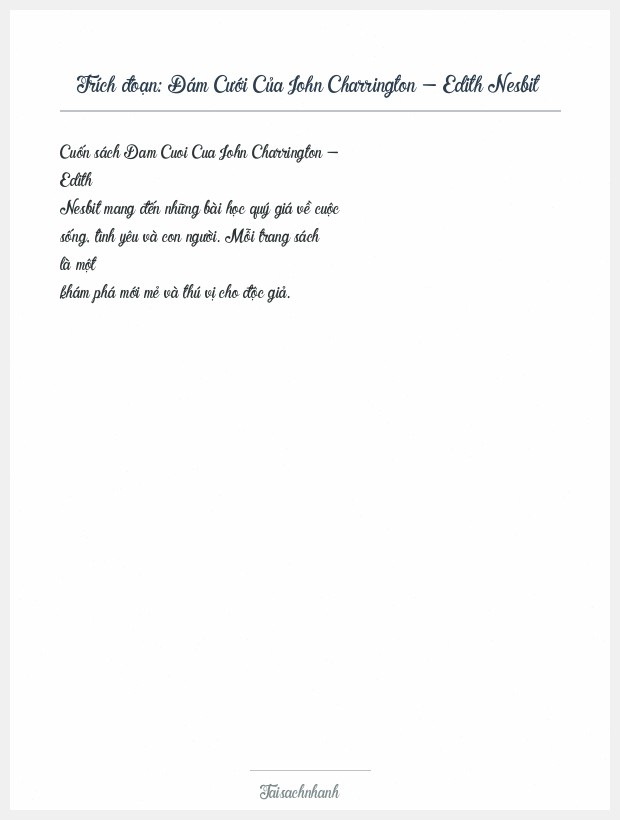 Trích đoạn Đám Cưới Của John Charrington - Edith Nesbit