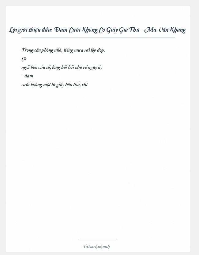 Trích đoạn Đám Cưới Không Có Giấy Giá Thú - Ma Văn Kháng