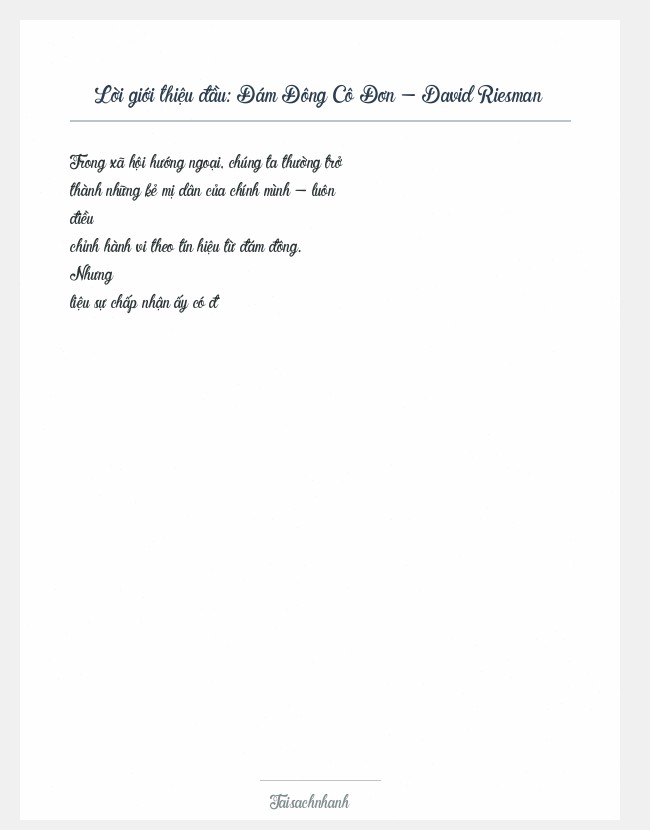 Trích đoạn Đám Đông Cô Đơn - David Riesman
