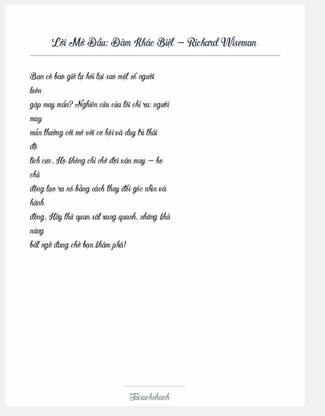 Trích đoạn Đàm Khác Biệt - Richard Wiseman