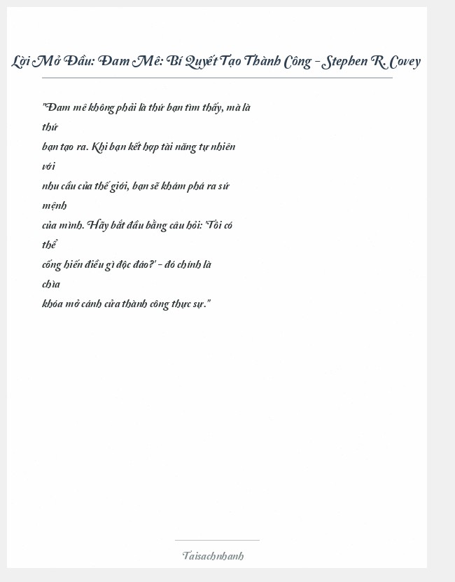 Trích đoạn Đam Mê: Bí Quyết Tạo Thành Công - Stephen R. Covey