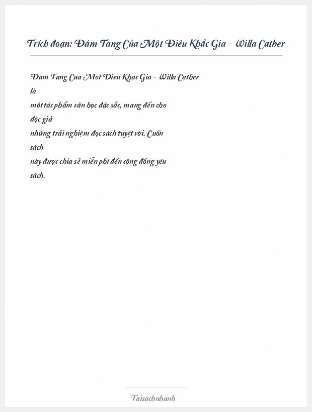 Trích đoạn Đám Tang Của Một Điêu Khắc Gia - Willa Cather