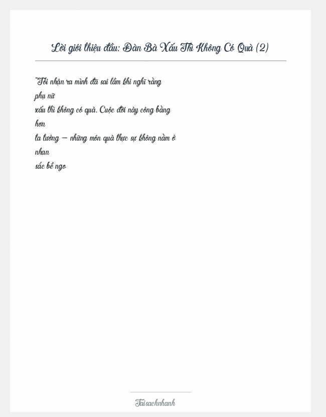 Trích đoạn Đàn Bà Xấu Thì Không Có Quà (2)