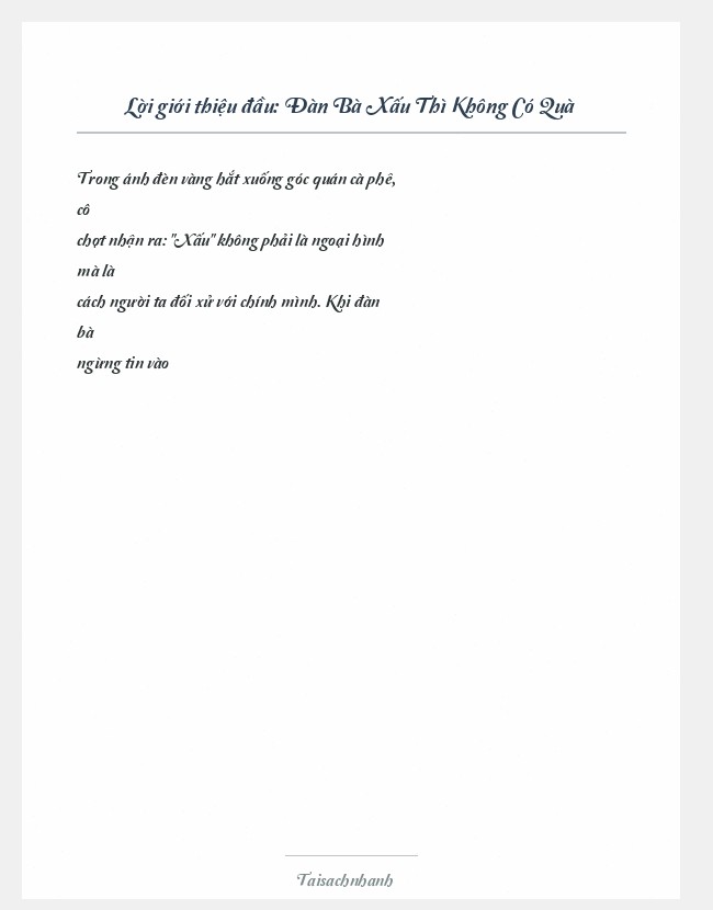 Trích đoạn Đàn Bà Xấu Thì Không Có Quà