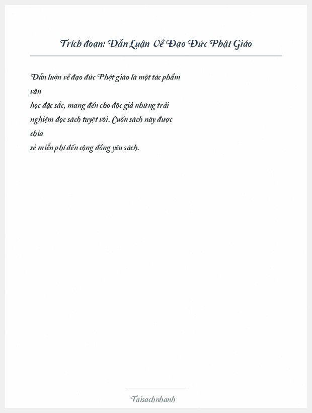 Trích đoạn Dẫn Luận Về Đạo Đức Phật Giáo