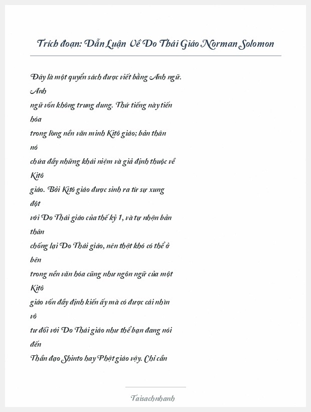 Trích đoạn Dẫn Luận Về Do Thái Giáo Norman Solomon