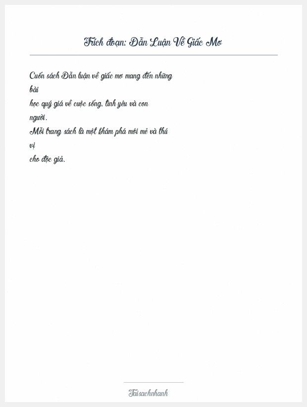 Trích đoạn Dẫn Luận Về Giấc Mơ