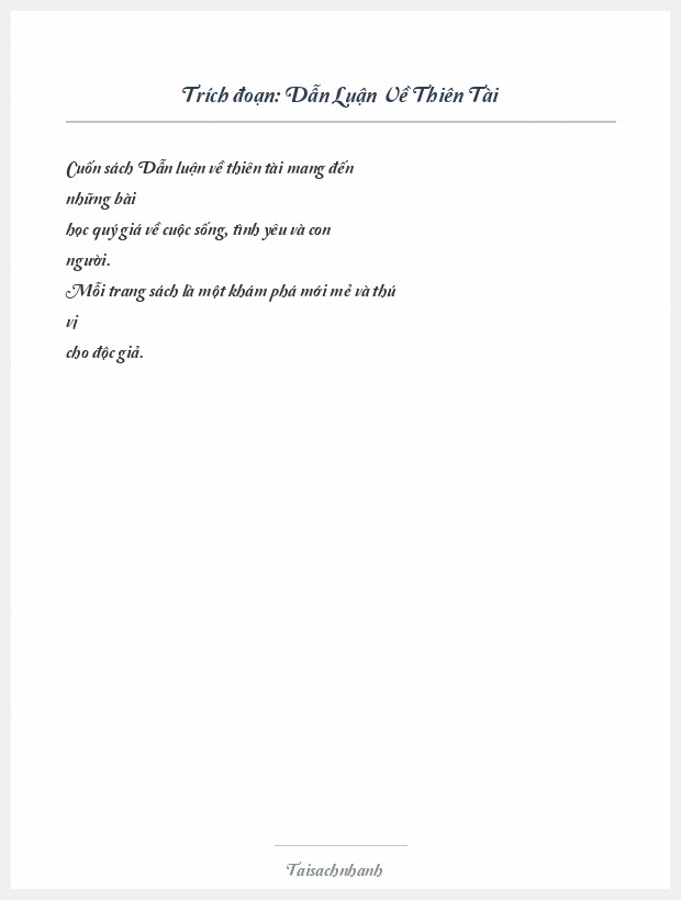Trích đoạn Dẫn Luận Về Thiên Tài