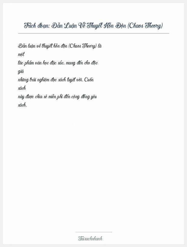 Trích đoạn Dẫn Luận Về Thuyết Hỗn Độn (Chaos Theory)