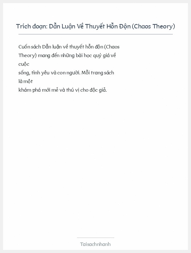 Trích đoạn Dẫn Luận Về Thuyết Hỗn Độn (Chaos Theory)