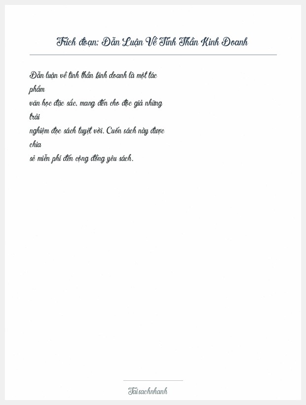 Trích đoạn Dẫn Luận Về Tinh Thần Kinh Doanh
