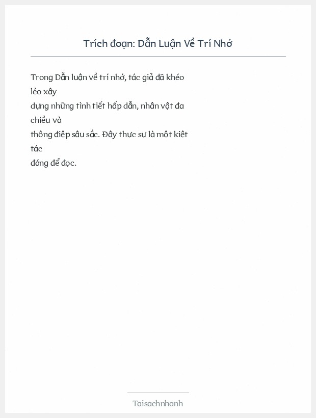 Trích đoạn Dẫn Luận Về Trí Nhớ