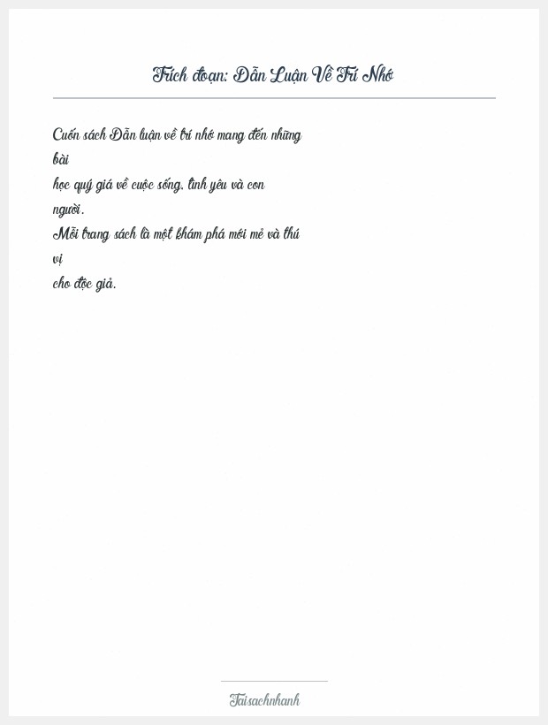 Trích đoạn Dẫn Luận Về Trí Nhớ