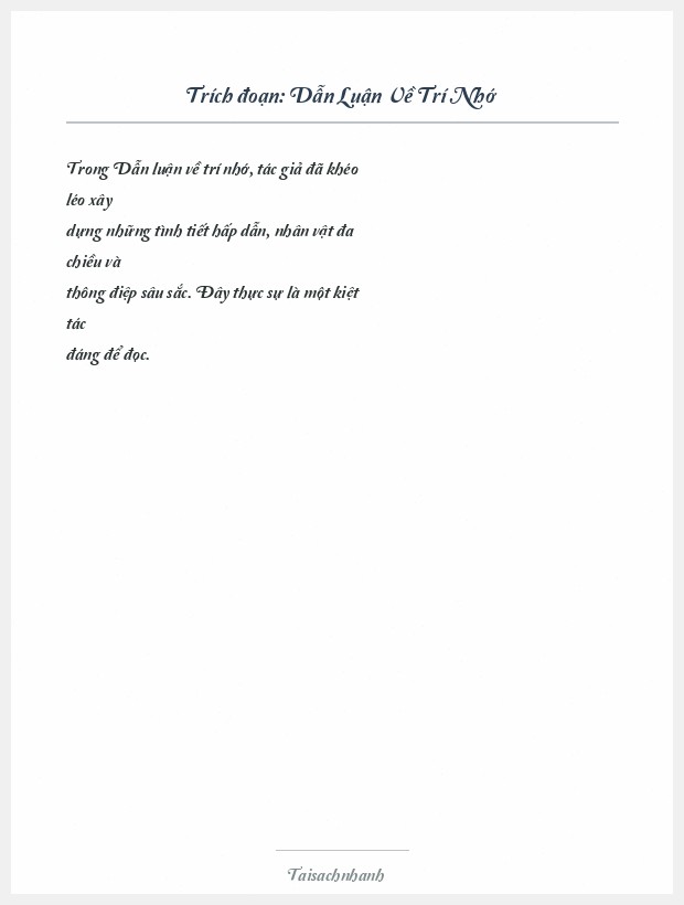 Trích đoạn Dẫn Luận Về Trí Nhớ