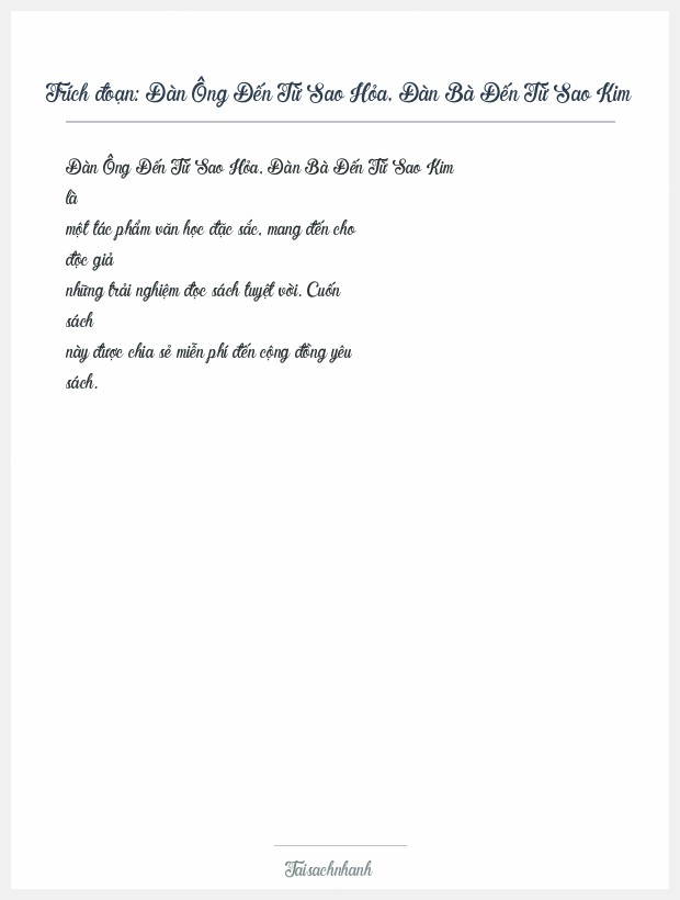 Trích đoạn Đàn Ông Đến Từ Sao Hỏa, Đàn Bà Đến Từ Sao Kim