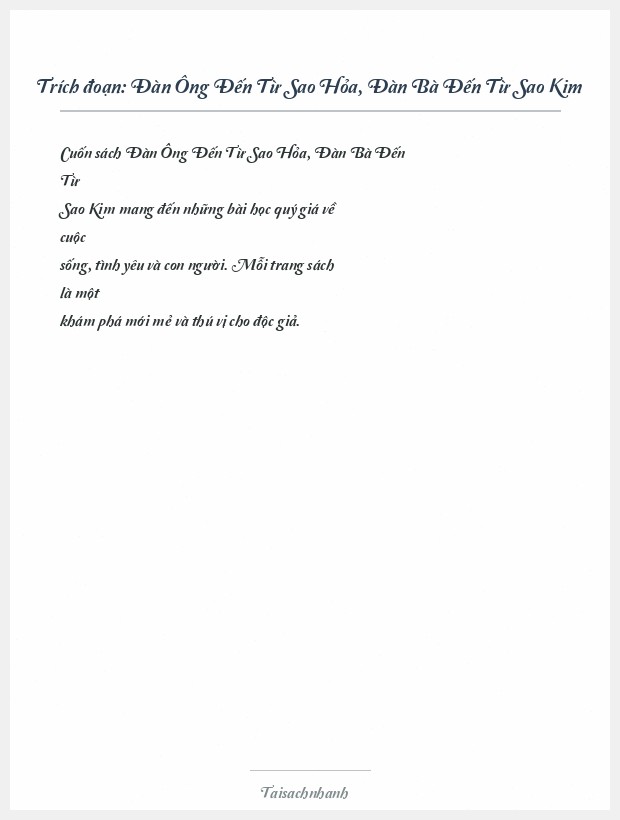 Trích đoạn Đàn Ông Đến Từ Sao Hỏa, Đàn Bà Đến Từ Sao Kim