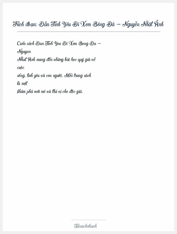 Trích đoạn Dẫn Tình Yêu Đi Xem Bóng Đá - Nguyễn Nhật Ánh