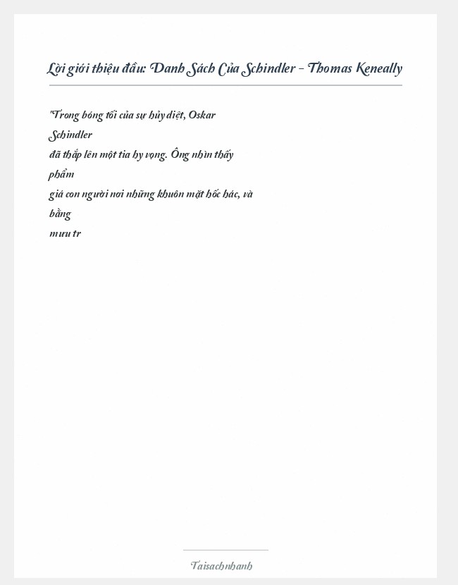 Trích đoạn Danh Sách Của Schindler - Thomas Keneally