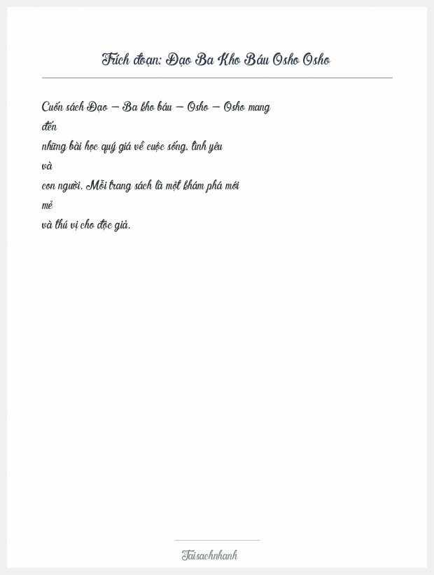 Trích đoạn Đạo Ba Kho Báu Osho Osho