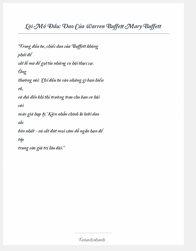 Trích đoạn Dao Của Warren Buffett Mary Buffett