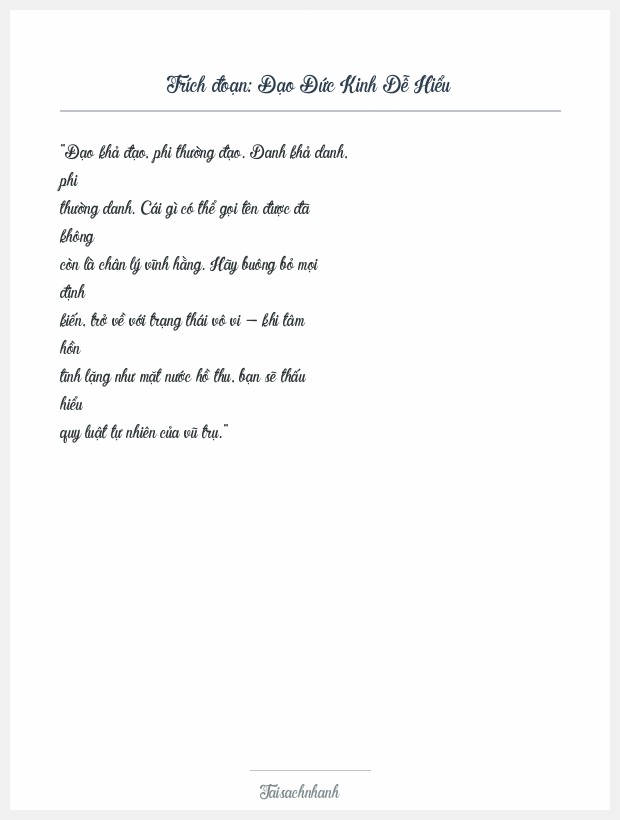 Trích đoạn Đạo Đức Kinh Dễ Hiểu