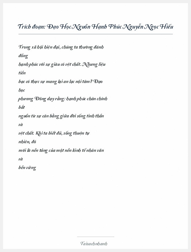 Trích đoạn Đạo Học Nguồn Hạnh Phúc Nguyễn Ngọc Hiếu