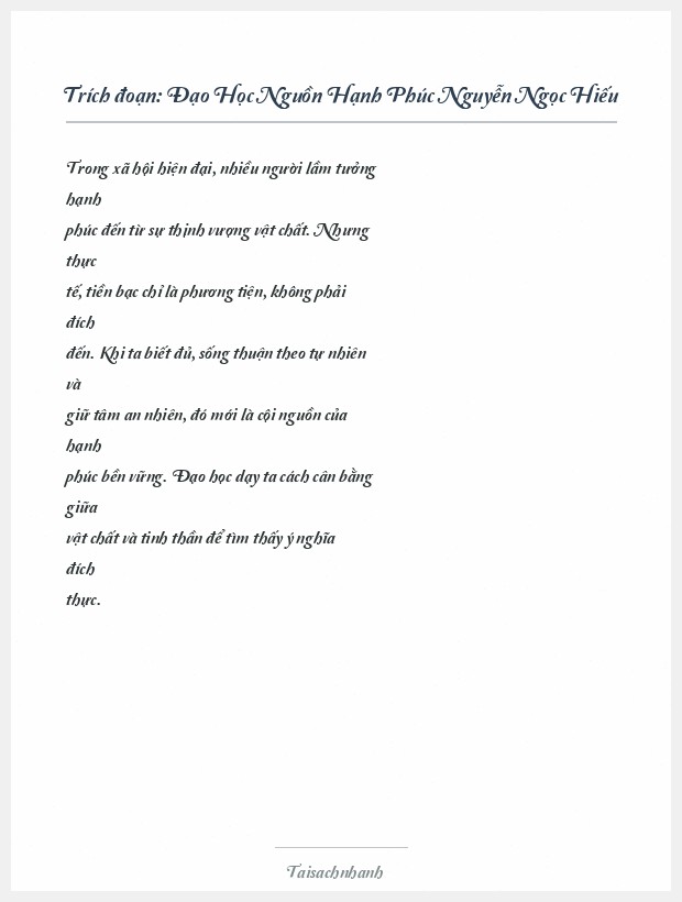Trích đoạn Đạo Học Nguồn Hạnh Phúc Nguyễn Ngọc Hiếu