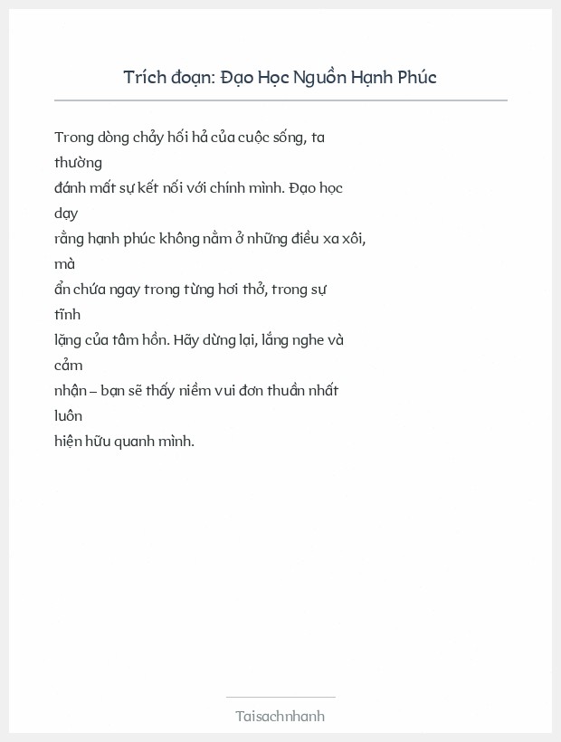 Trích đoạn Đạo Học Nguồn Hạnh Phúc