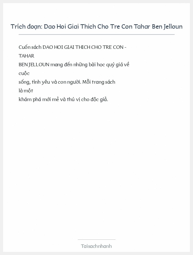 Trích đoạn Dao Hoi Giai Thich Cho Tre Con Tahar Ben Jelloun