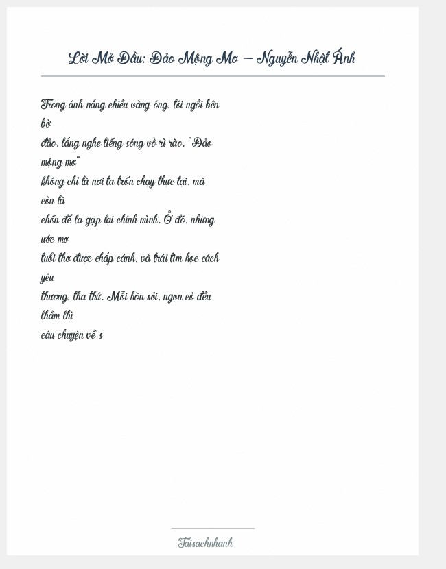 Trích đoạn Đảo Mộng Mơ - Nguyễn Nhật Ánh