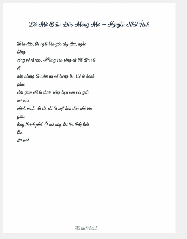 Trích đoạn Đảo Mộng Mơ - Nguyễn Nhật Ánh